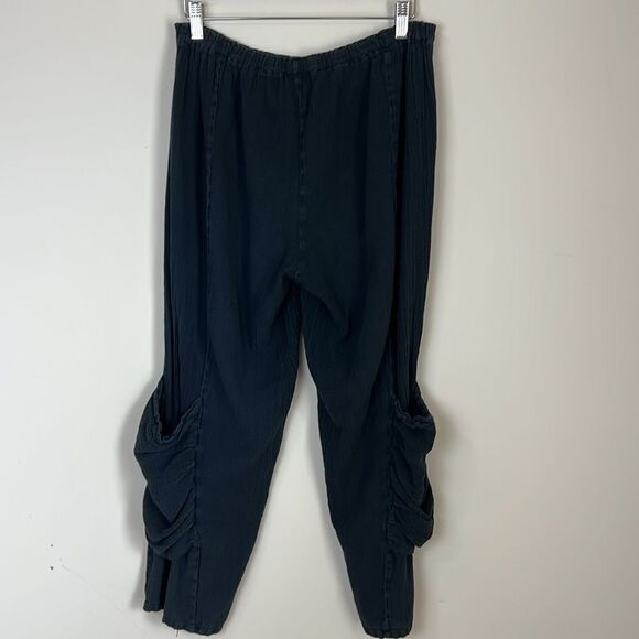 Oh My Gauze Guchi Pants Crop Womens sz 2 L/XL Black Pocket Boho Beach Coastal - Picture 5 of 10